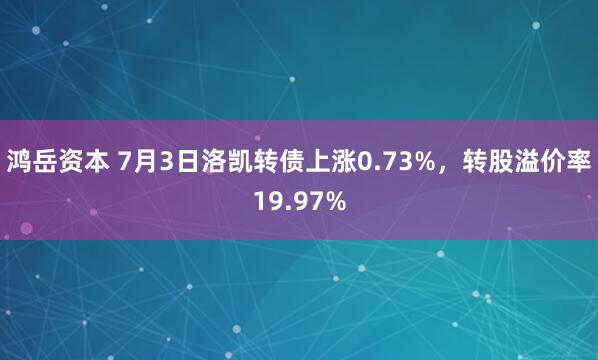 鸿岳资本 7月3日洛凯转债上涨0.73%，转股溢价率19.97%