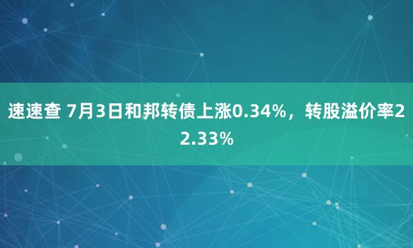 速速查 7月3日和邦转债上涨0.34%，转股溢价率22.33%