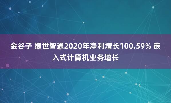 金谷子 捷世智通2020年净利增长100.59% 嵌入式计算机业务增长